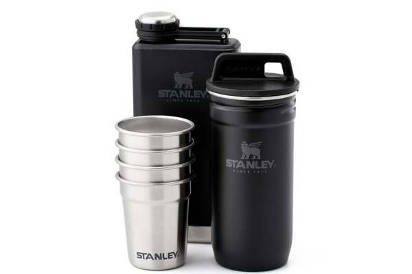 The Pre-Party Shot Glass + Flask Set - Matte Black Pebble