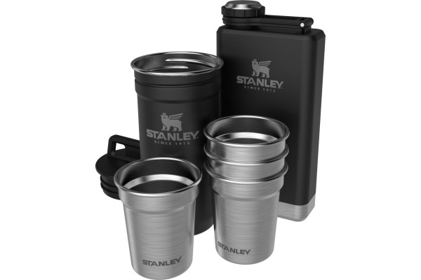 The Pre-Party Shot Glass + Flask Set - Matte Black Pebble