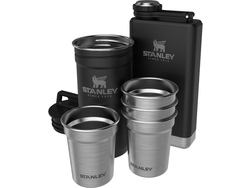 The Pre-Party Shot Glass + Flask Set - Matte Black Pebble