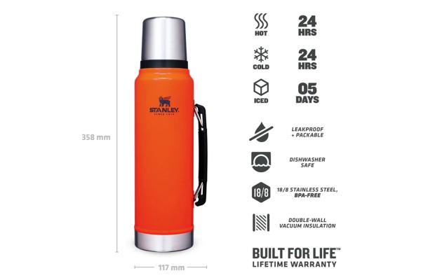 Stanley Classic Bottle Medıum 1.1 QT 1 LT - Blaze Orange