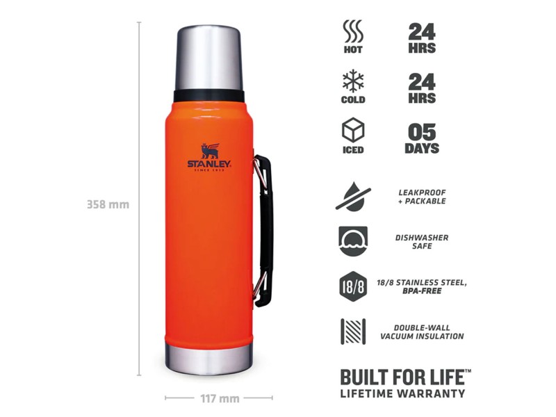 Stanley Classic Bottle Medıum 1.1 QT 1 LT - Blaze Orange