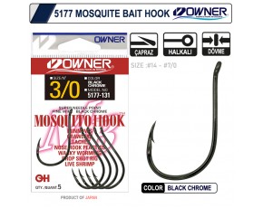 Owner 5177 Mosquito Hook Black Chrome Sinek Olta İğnesi 2 Numara